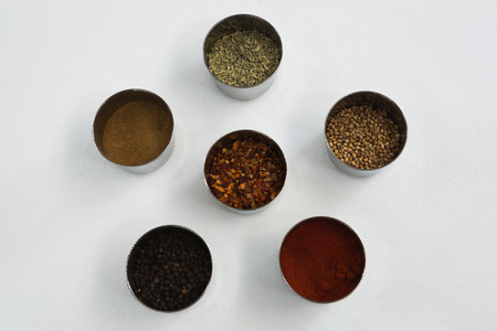 Close-up of various spices in bowlの写真素材