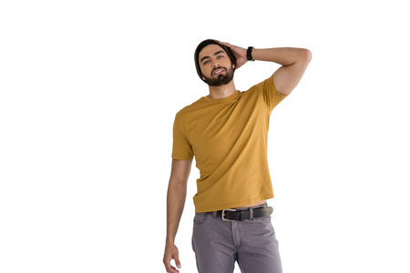 Portrait of handsome man posing against white background