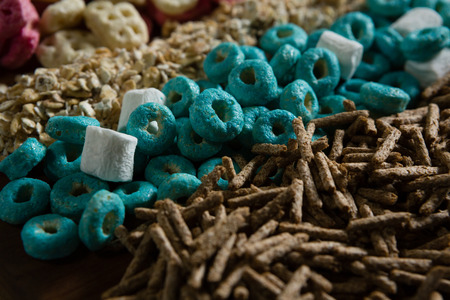 Close-up of various breakfast cereals