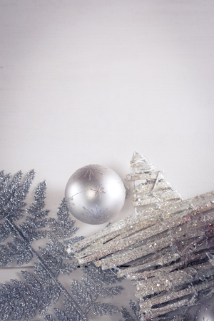 Close-up of christmas decoration on wooden tableの写真素材