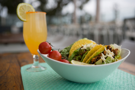 Various mexican food on wooden tableの写真素材