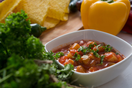 Various mexican food ingredients on wooden tableの写真素材