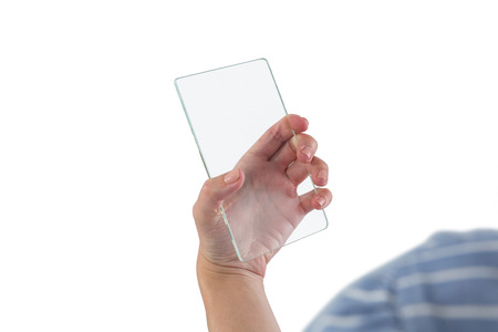 Mid-section of female executive using glass digital tablet 4kの写真素材