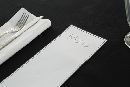 Close-up of black theme table settingの写真素材