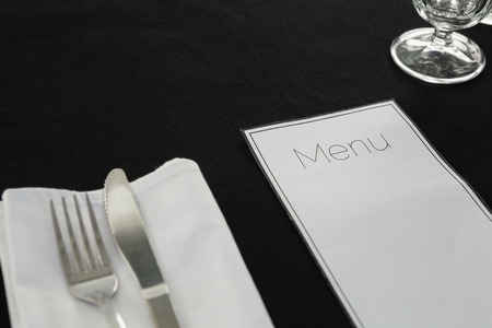 Close-up of black theme table settingの写真素材