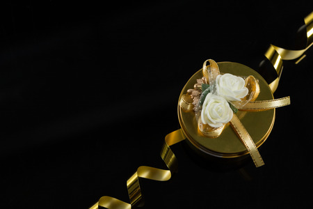 Close-up of Valentine gift on black backgroundの写真素材