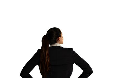 Back View Close Up Of A Young Mixed Race Businesswoman With Long