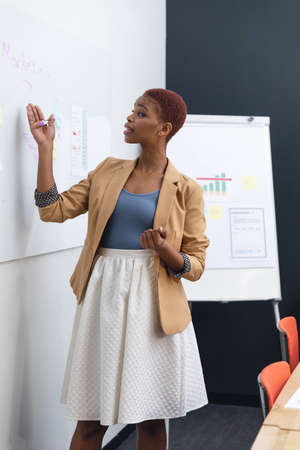 African american young businesswoman explaining business strategy in board room. Unaltered, creative...