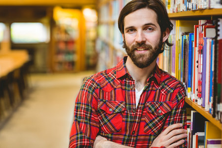 Smiling student in the library at the university
