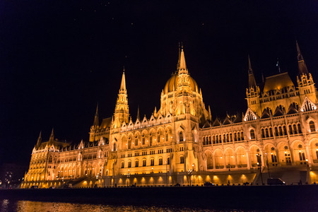 The Hungarian Parliament at night, Budapest, Hungaryのeditorial素材
