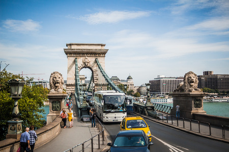 The Szechenyi Chain Bridge is a beautiful, decorative suspension bridge that spans the River Danube of Budapest, the capital of Hungary.のeditorial素材
