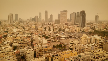 Tel Aviv city during the haze of sand on August 9, 2015