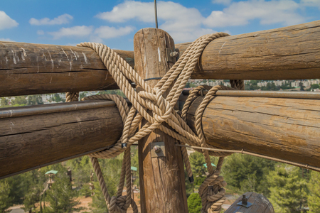Top of wooden climbing tower.の写真素材