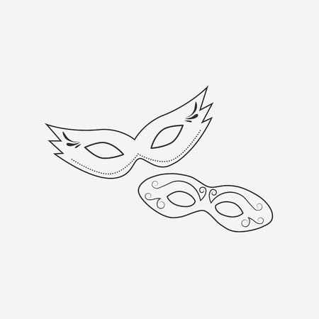 Carnival masks flat black outline design icon. Vector eps10 illustration.のイラスト素材