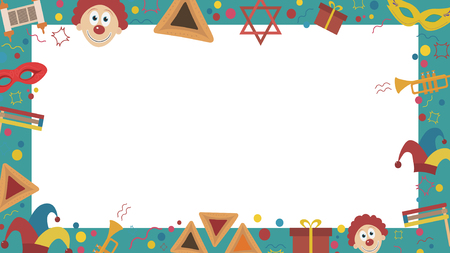 Frame with purim holiday flat design icons. Template with space for text, isolated on background Vector  illustration.のイラスト素材