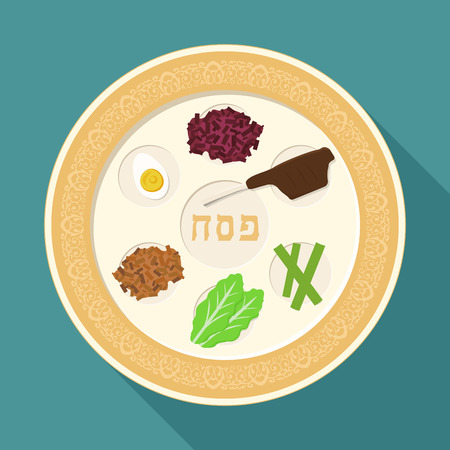 Passover holiday seder plate flat long shadow design icon.のイラスト素材