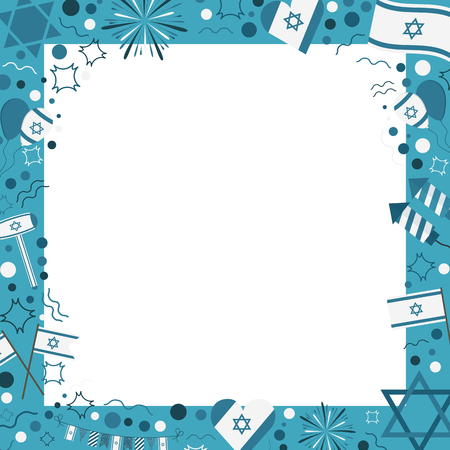 Frame with Israel Independence Day holiday flat design icons. Template with space for text, isolated on background.のイラスト素材