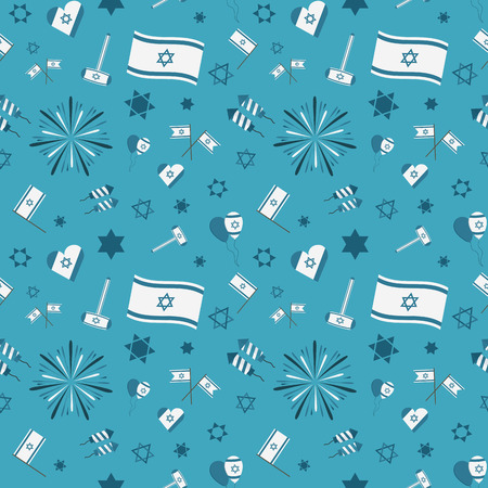 Israel Independence Day holiday flat design icons seamless pattern.のイラスト素材