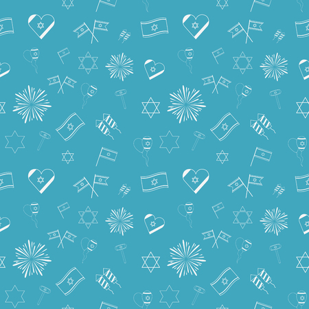 Israel Independence Day holiday flat design white thin line icons seamless pattern.のイラスト素材