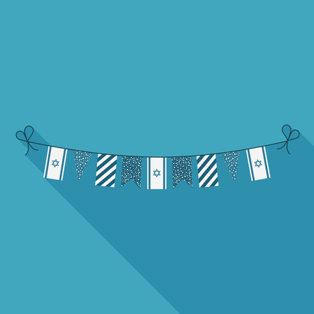 Decorations bunting flags for Israel Independence Day holiday in flat long shadow design. Vector illustration.のイラスト素材
