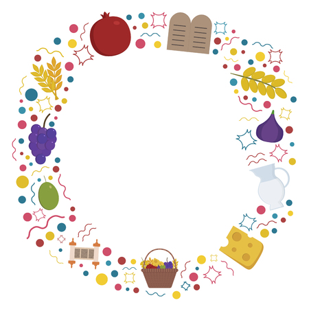 Frame with Shavuot holiday flat design icons. Template with space for text, isolated on background.のイラスト素材