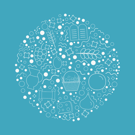 Shavuot holiday flat design white thin line icons set in round shape.のイラスト素材