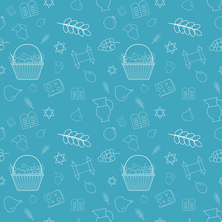 Shavuot holiday flat design white thin line icons seamless pattern.のイラスト素材