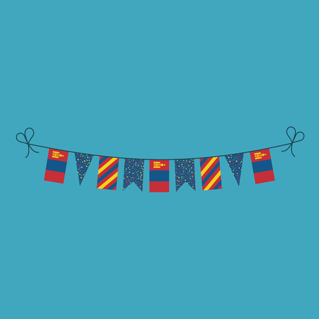 Decorations bunting flags for Mongolia national day holiday in flat design. Independence day or National day holiday concept.のイラスト素材