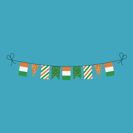 Decorations bunting flags for Ivory Coast national day holiday in flat design. Independence day or National day holiday concept.のイラスト素材