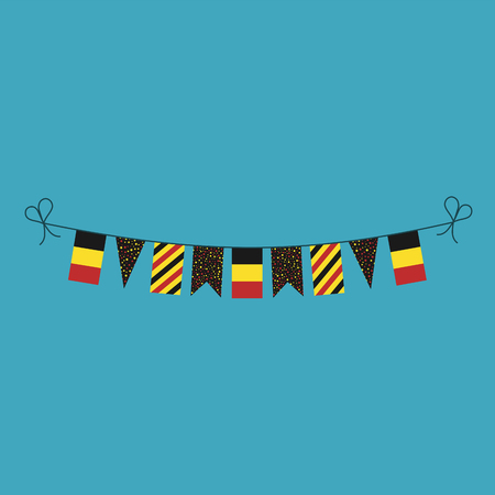 Decorations bunting flags for Belgium national day holiday in flat design. Independence day or National day holiday concept.のイラスト素材