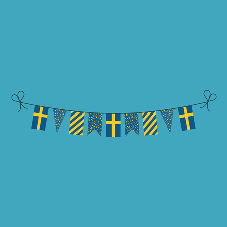 Decorations bunting flags for Sweden national day holiday in flat design. Independence day or National day holiday concept.のイラスト素材