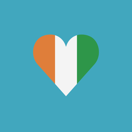 Ivory Coast flag icon in a heart shape in flat design. Independence day or National day holiday concept.のイラスト素材