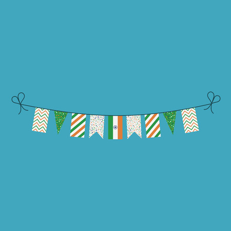Decorations bunting flags for India national day holiday in flat design. Independence day or National day holiday concept.のイラスト素材