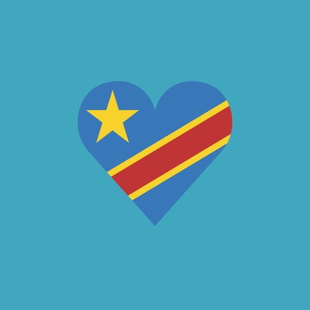 Democratic Republic of the Congo flag icon in a heart shape in flat design. Independence day or National day holiday concept.のイラスト素材