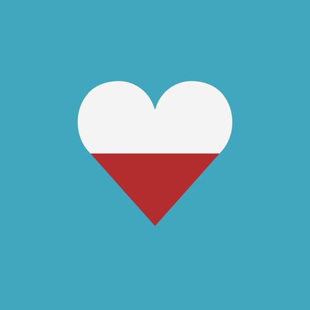 Poland flag icon in a heart shape in flat design. Independence day or National day holiday concept.のイラスト素材