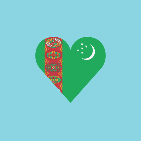 Turkmenistan flag icon in a heart shape in flat design. Independence day or National day holiday concept.のイラスト素材