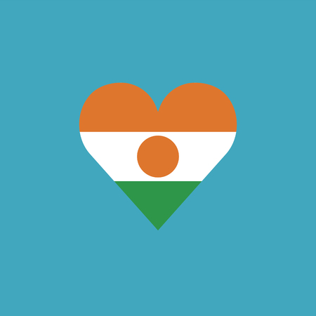 Niger flag icon in a heart shape in flat design. Independence day or National day holiday concept.のイラスト素材