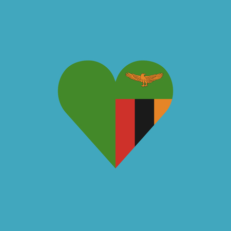 Zambia flag icon in a heart shape in flat design. Independence day or National day holiday concept.のイラスト素材