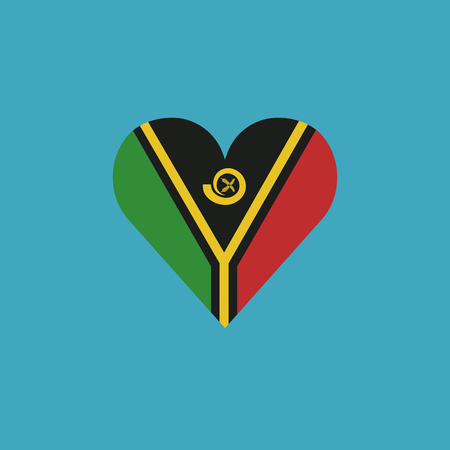 Vanuatu flag icon in a heart shape in flat design. Independence day or National day holiday concept.のイラスト素材