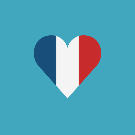 France flag icon in a heart shape in flat design. Independence day or National day holiday concept.のイラスト素材