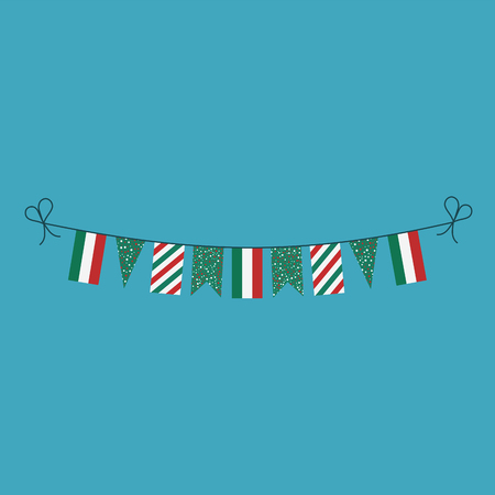 Decorations bunting flags for Hungary national day holiday in flat design. Independence day or National day holiday concept.のイラスト素材