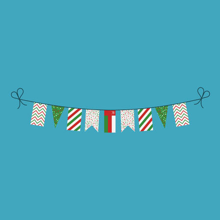Decorations bunting flags for Oman national day holiday in flat design. Independence day or National day holiday concept.のイラスト素材
