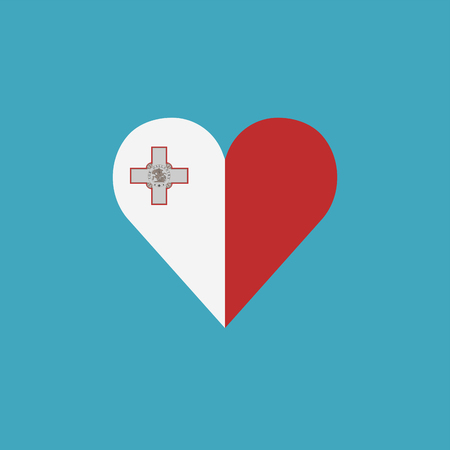 Malta flag icon in a heart shape in flat design. Independence day or National day holiday concept.のイラスト素材
