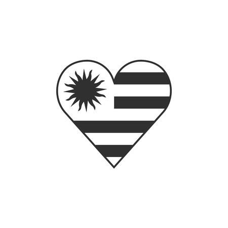 Uruguay flag icon in a heart shape in black outline flat design. Independence day or National day holiday concept.のイラスト素材