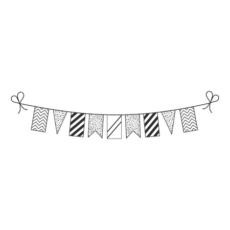 Decorations bunting flags for Trinidad and Tobago national day holiday in black outline flat design. Independence day or National day holiday concept.のイラスト素材