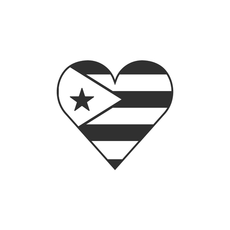 Cuba flag icon in a heart shape in black outline flat design. Independence day or National day holiday concept.のイラスト素材