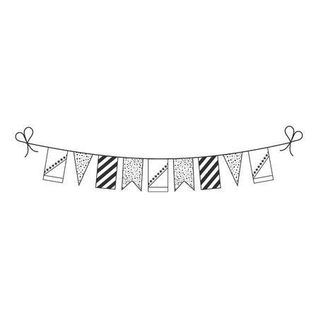 Decorations bunting flags for Bosnia and Herzegovina national day holiday in black outline flat design. Independence day or National day holiday concept.のイラスト素材