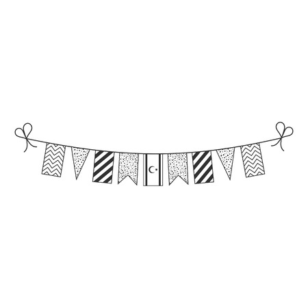 Decorations bunting flags for Northern Cyprus national day holiday in black outline flat design. Independence day or National day holiday concept.のイラスト素材