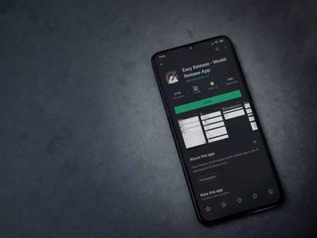 Lod, Israel - July 8, 2020: Easy Release Pro - Model Release app play store page on the display of a...