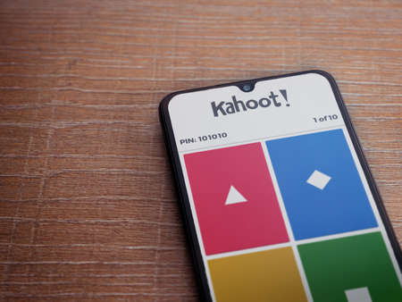 Lod, Israel - July 8, 2020: Kahoot! app launch screen with logo on the display of a black mobile...